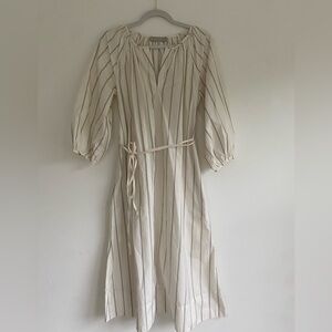 Everlane Cream and Black Striped Long Sleeve Dress